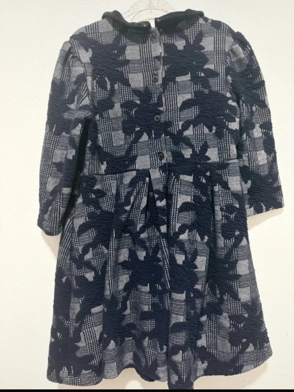 Janie and Jack Navy Plaid Floral Textured Dress with Velvet Collar - Picture 2 of 5